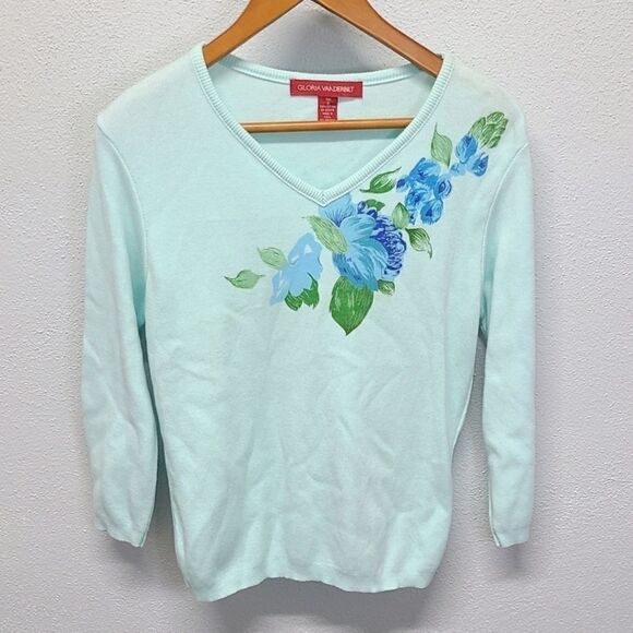 Gloria Vanderbilt Vintage Sweater Small Floral Lightweight Mint Green - Picture 7 of 8